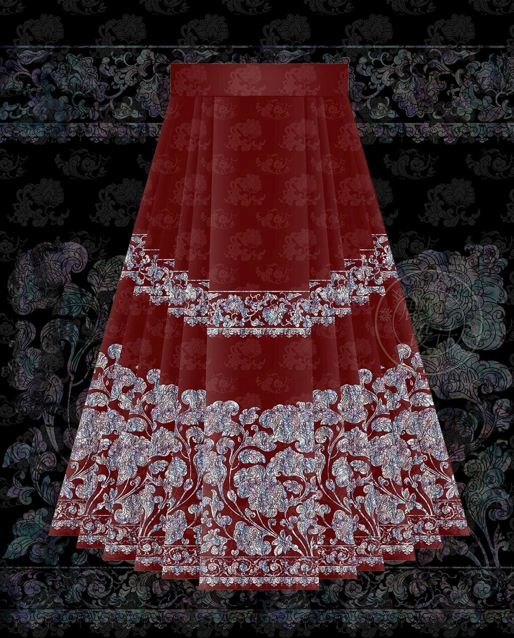 莲花纹马面裙设计稿 汉服设计 没发出来已经被秒了… 喜欢的宝继续