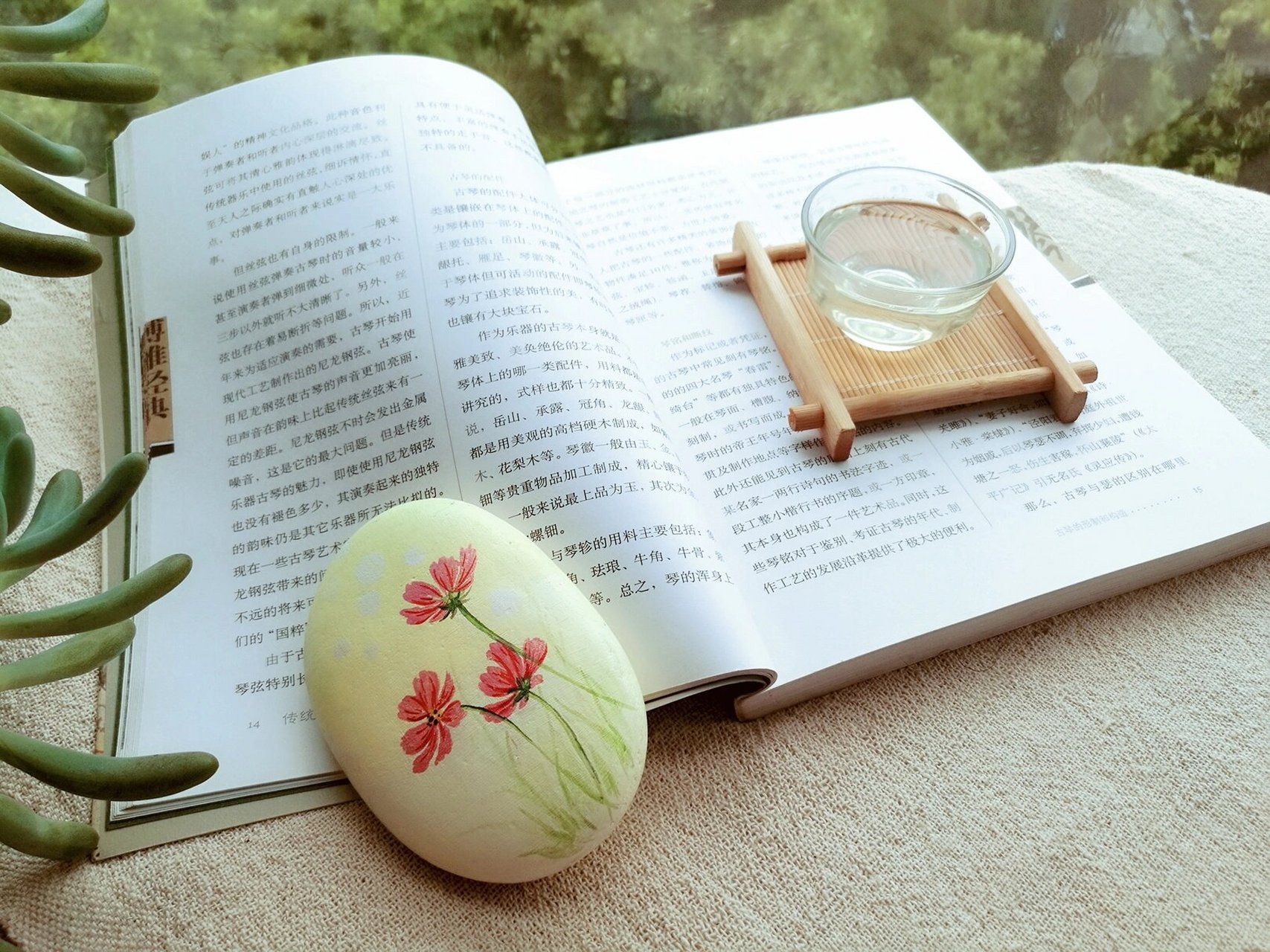 画块石头当镇纸(一) 早起看书,自己画的石头派上用场了.