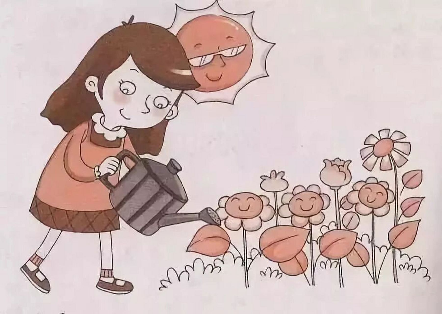 看图写话 给花儿浇水 💫💫在一个风和日丽的早晨,太阳早早地起了