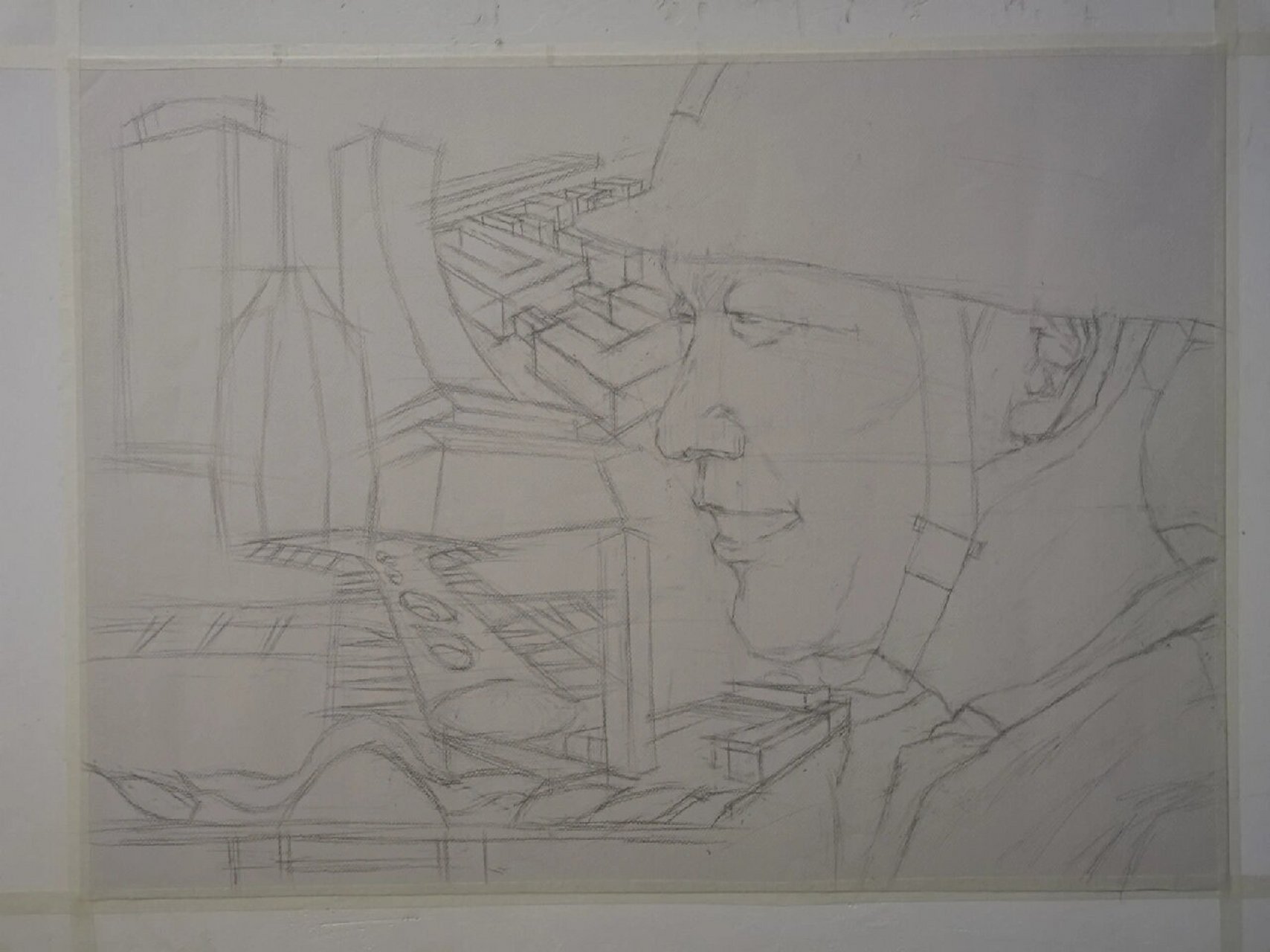 公司35周年比赛作品 20年绘制的素描工人头像 重点刻画脸部皱纹体现