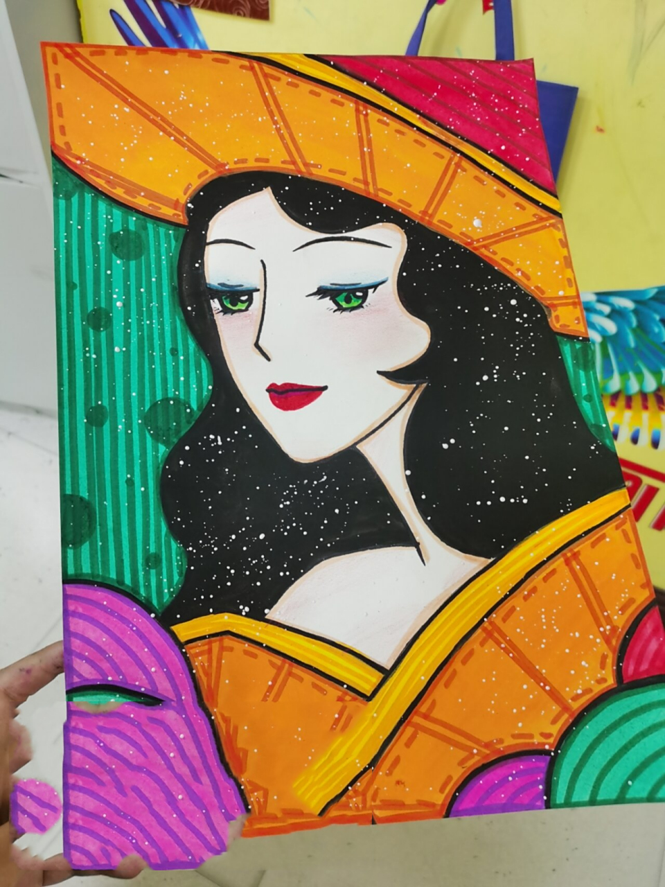 【水粉】装饰画/印象画/复古女郎 水粉人物画,用水粉画完之后用水彩笔