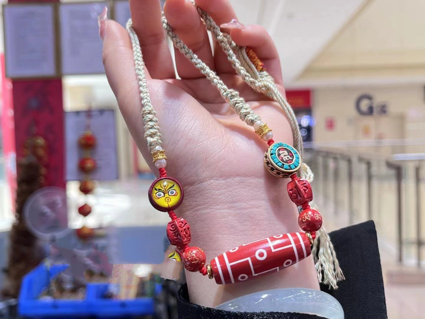 朱砂天珠吊坠78 高含量天然朱砂九眼天珠 原创设计,九眼天珠代表九