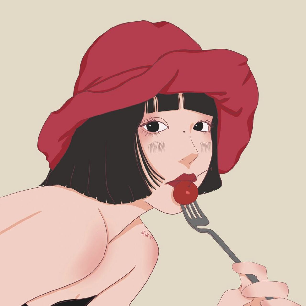 插画 | 头像 | 是戴小红帽吃樱桃的小姑娘丫 图片可做个人头像,个人