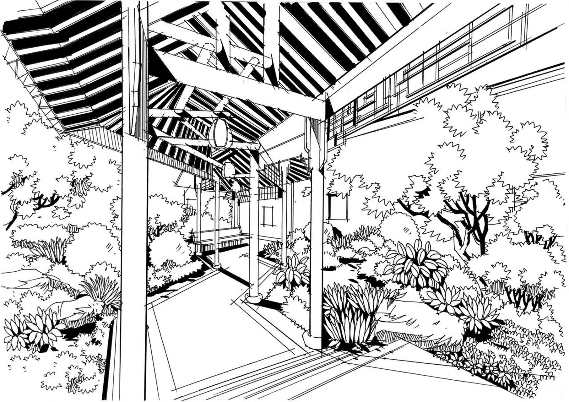 环艺手绘|景观长廊上色附线稿手绘全过程 ·今日份分享· 景观长廊