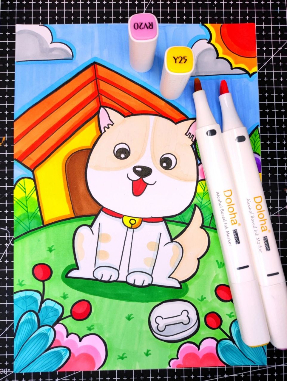 马克笔简笔画《可爱的小狗》                        临摹:张张太懒