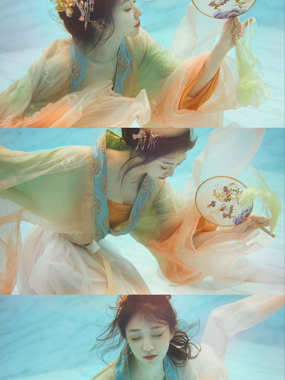 国风汉服水下拍摄 金鱼姬和桃花姬 还有一套蓝色外套的没换内搭 不