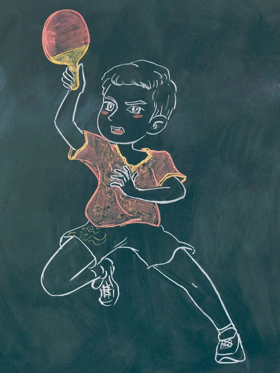 黑板报粉笔画|打乒乓球卡通画