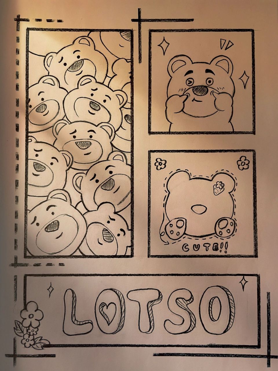 黑白简笔画 | 分镜插画   可爱的草莓熊 临摹自    感谢