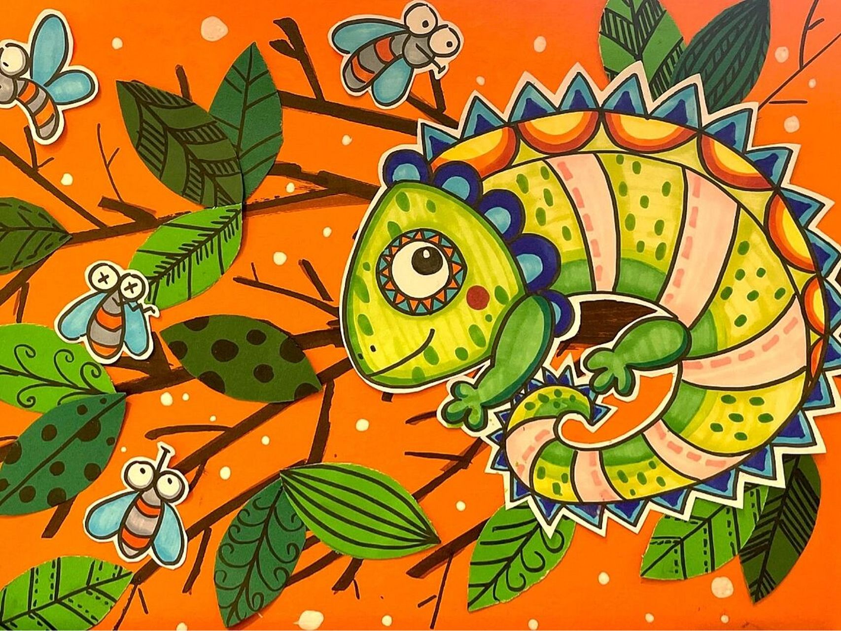 儿童主题画 手工变色龙来啦