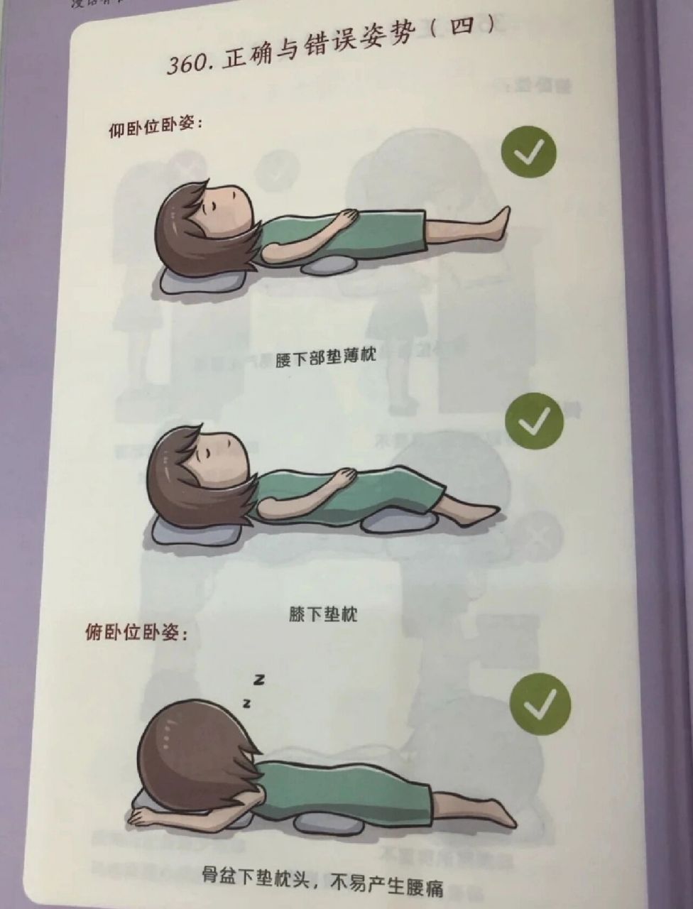 正确的睡姿是侧卧或者仰卧,千万不要俯卧!