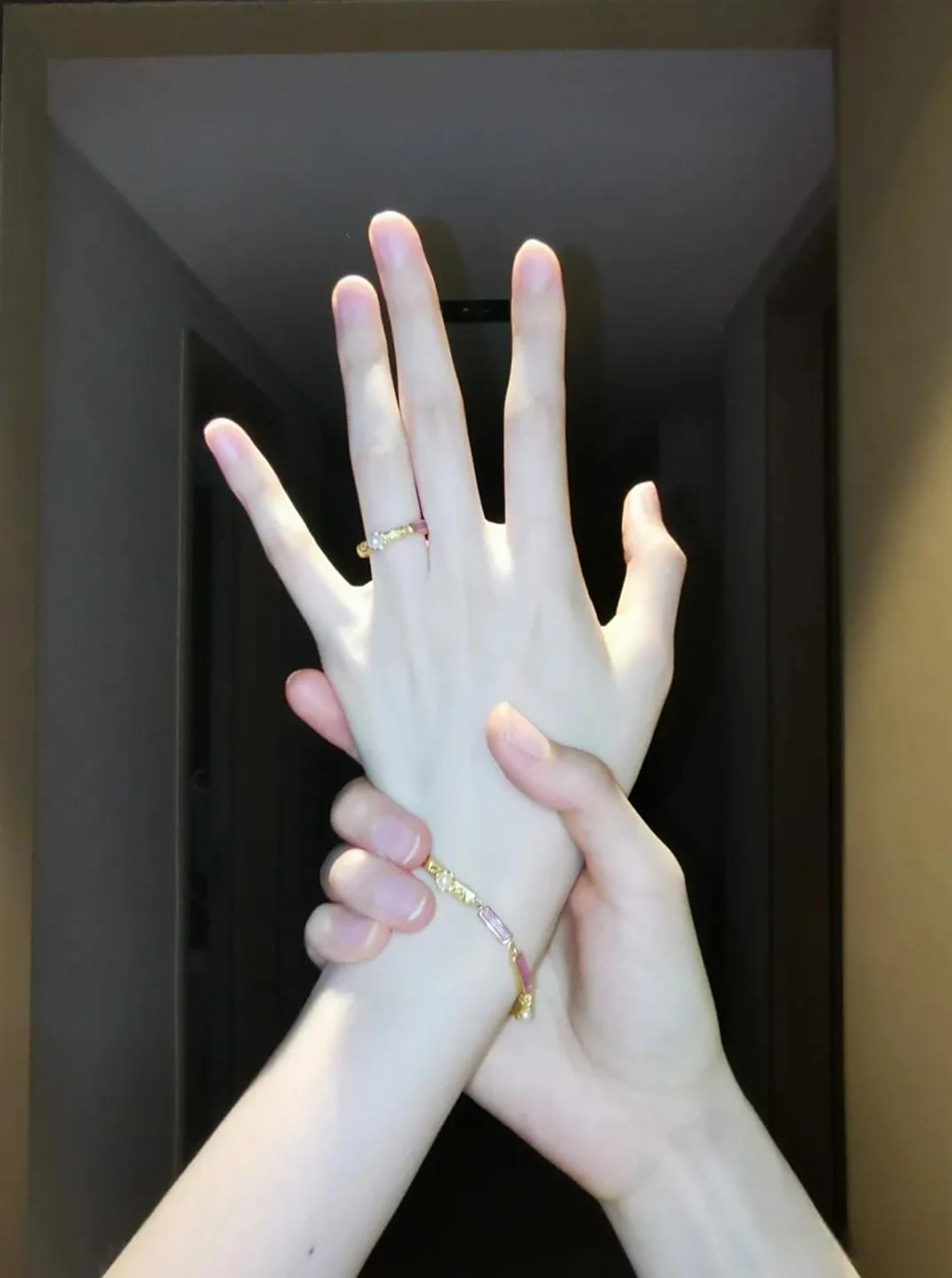 玉手桃花相映红纤纤细手 温柔的手 文艺手 女儿的手 纯欲风美甲.