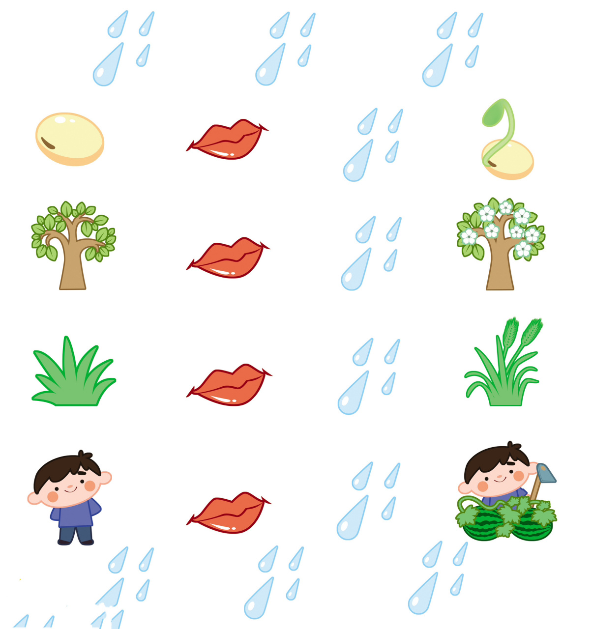 种子说:"下吧,下吧,我要发芽!" 梨树说:"下吧,下吧,我要开花!