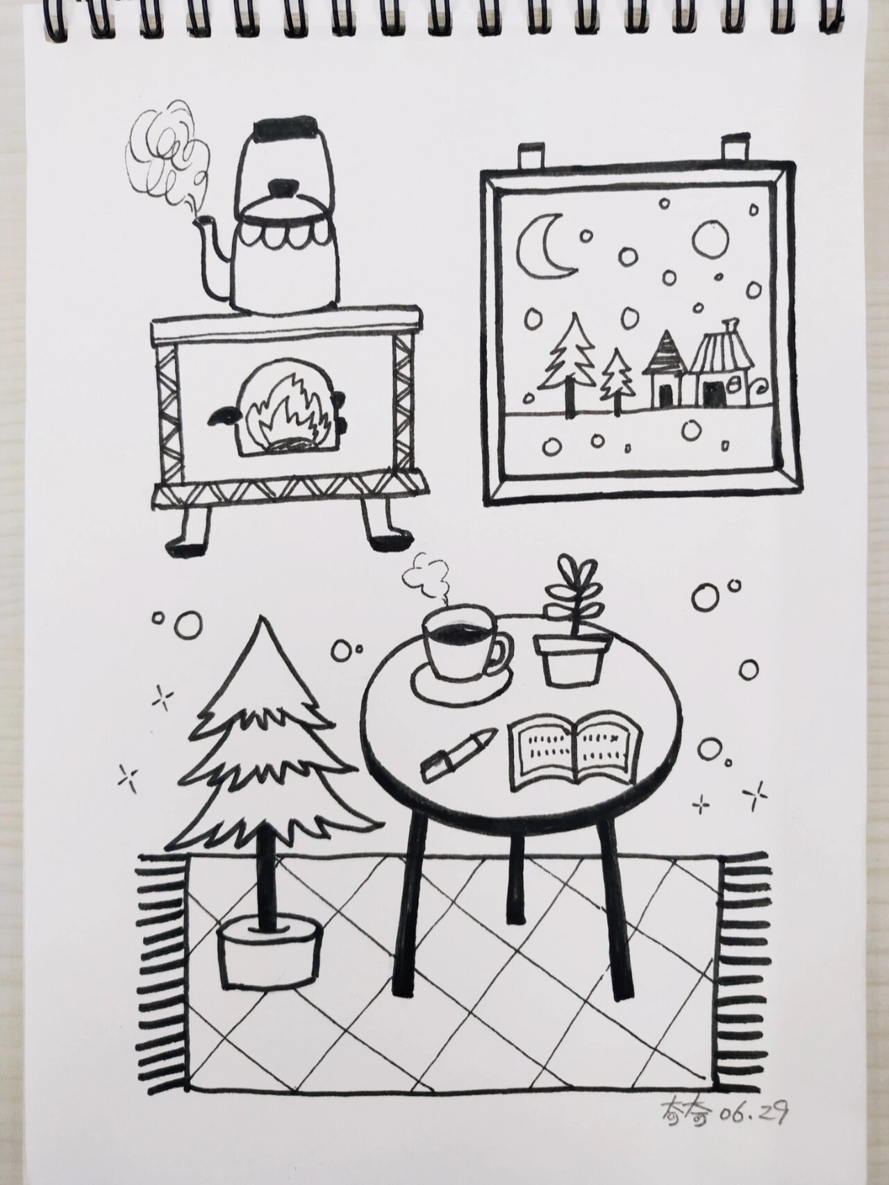 每日一画(038)简笔画 室内小景 简笔画系列画完一本速写本了,下一个