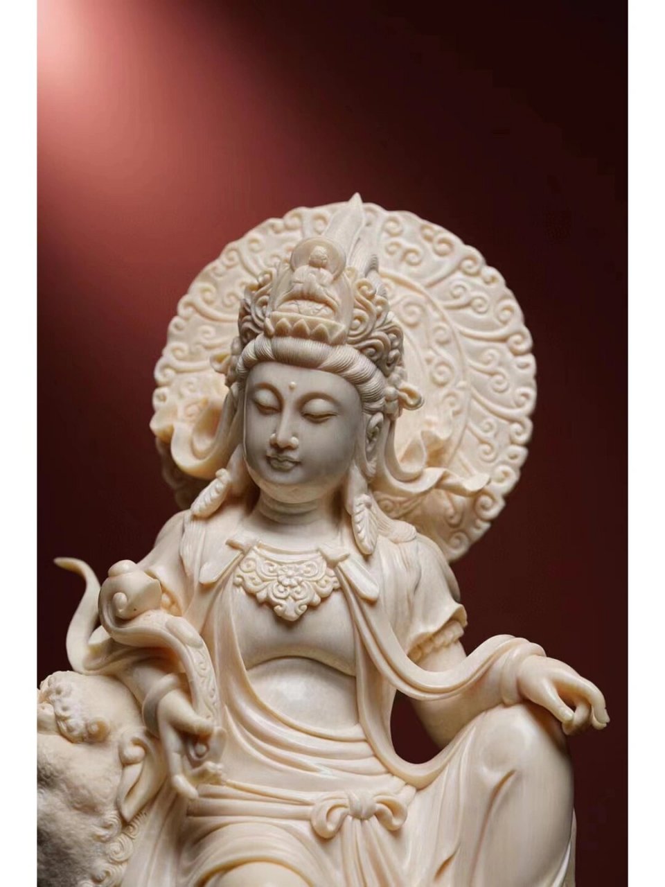 文殊普贤猛犸牙雕工艺品佛像观音装饰摆件 新品文殊普闲猛犸象牙,大师