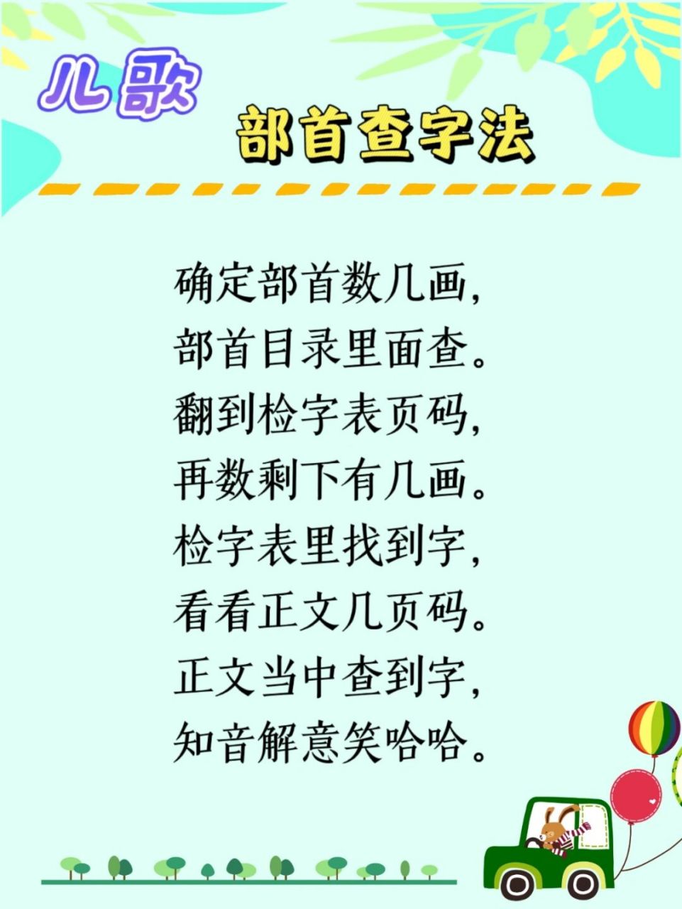 97速围观:部首查字法,儿歌记忆法 确定部首数几画, 部首目录里面查.