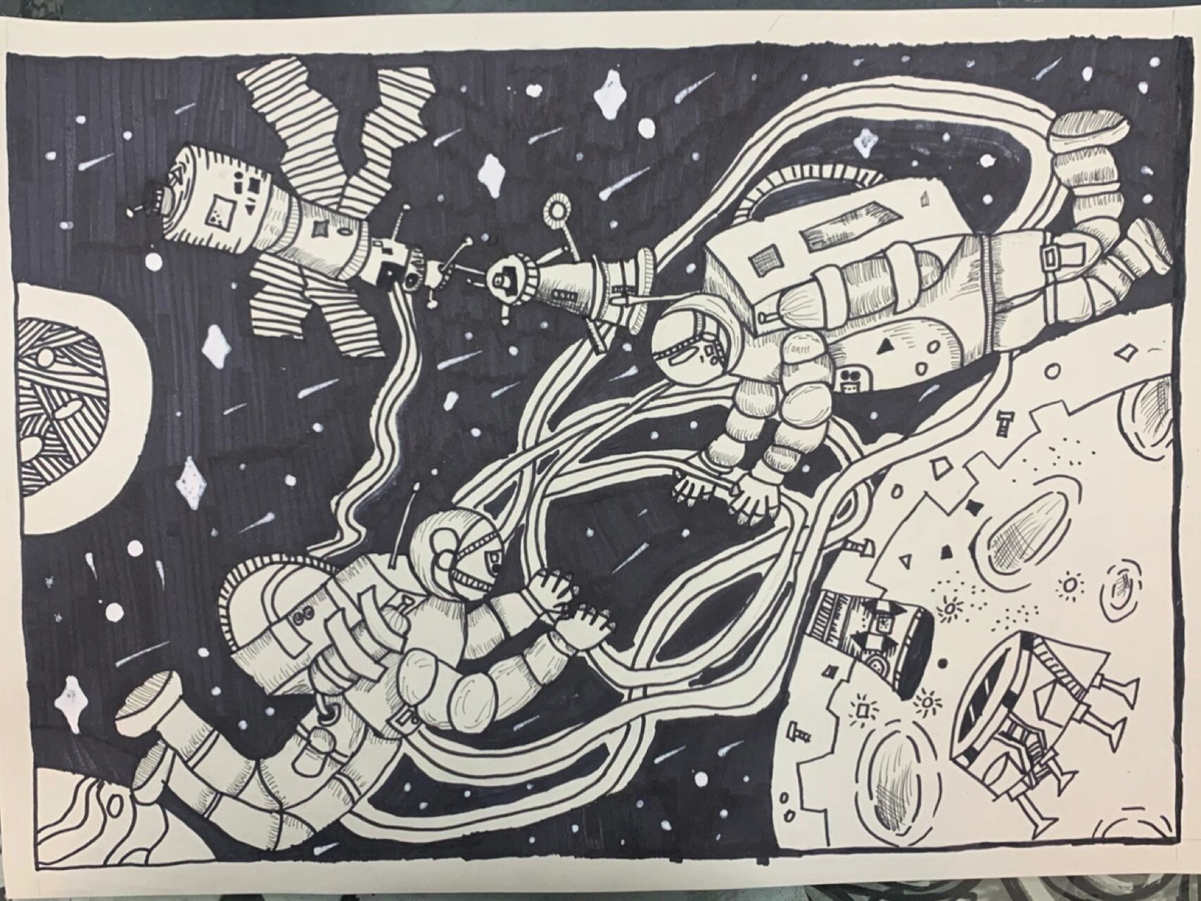 太空旅行记 太空救援 星际旅行 一年级以上 线描画 临摹 暑假班 四开