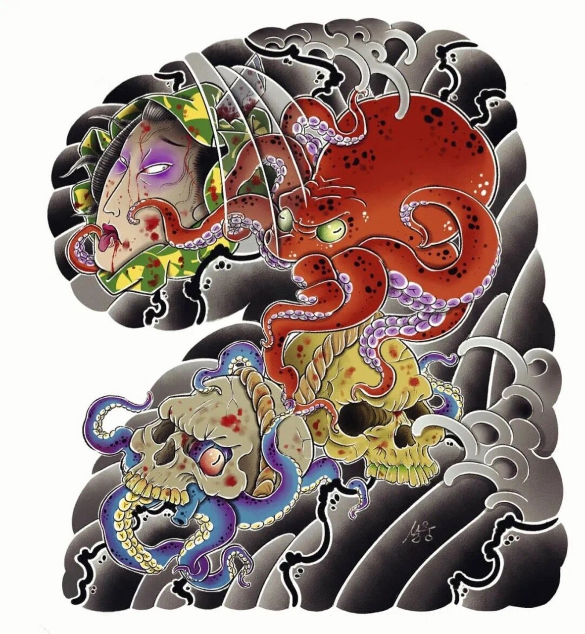 老传统满背 半甲纹身手稿 湛江刺青