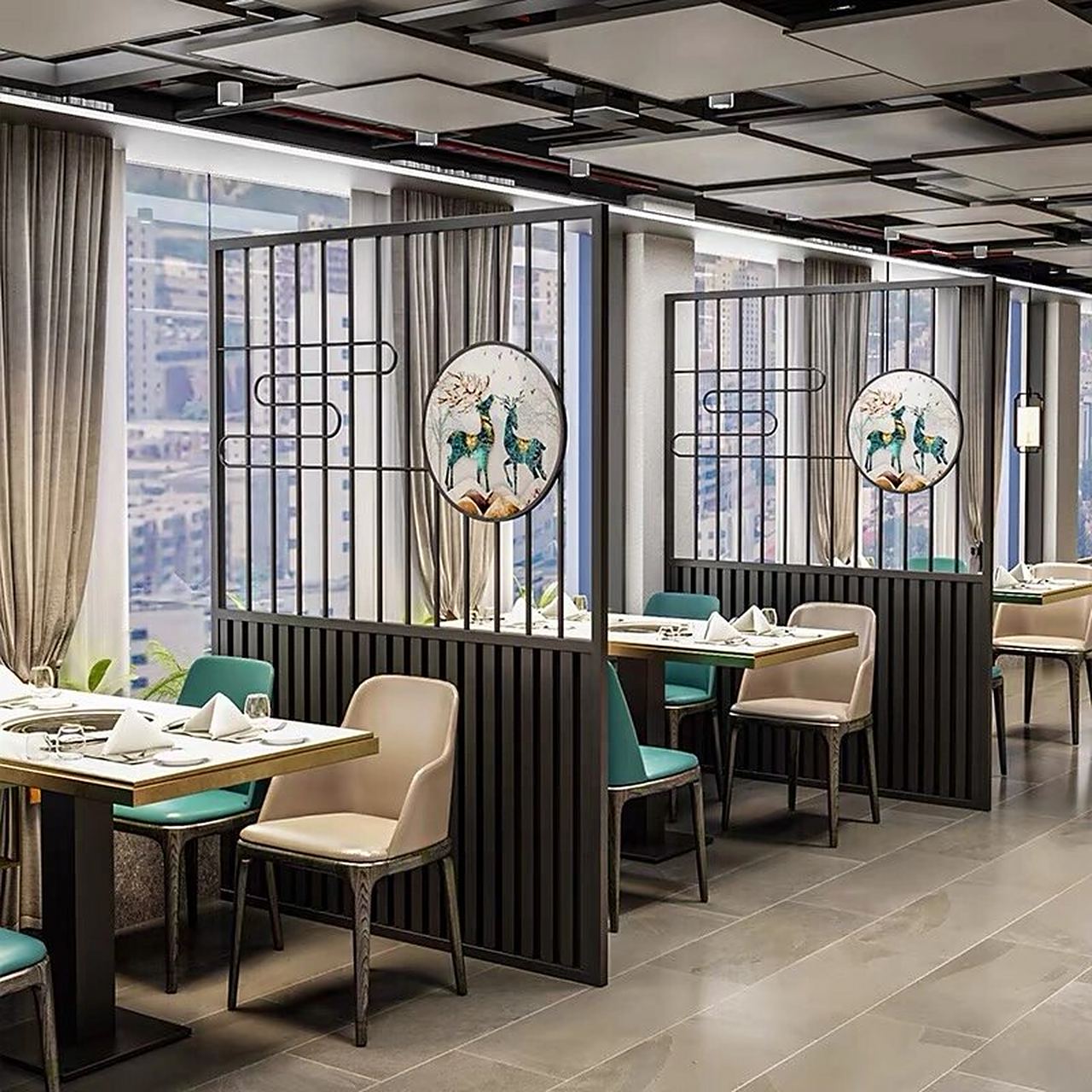 现代餐厅火锅店 隔断国潮风 现代餐厅火锅店包厢隔断国潮风屏风饭店