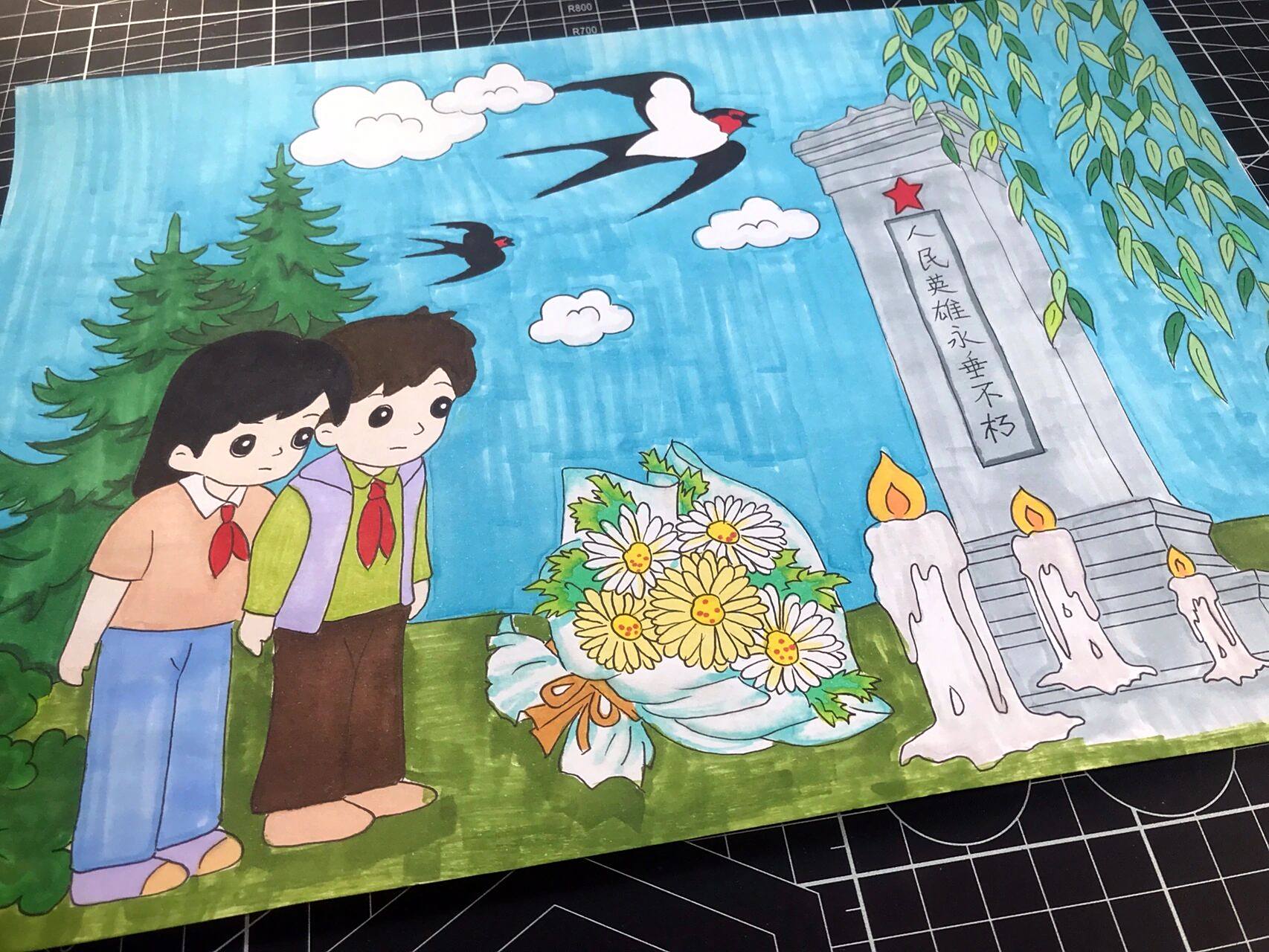 缅怀先烈儿童画 清明,是一个有着深厚情感的节日.