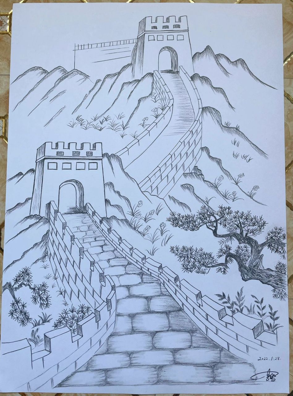 祖国大好河山画素描图片