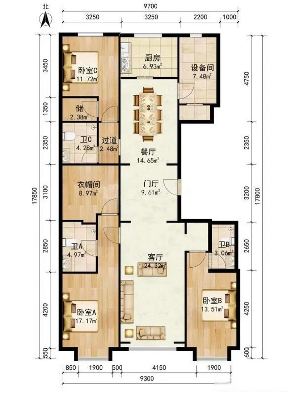 宣武门国安府一期二手房,230平米的户型,现在能卖的价格是5500万.