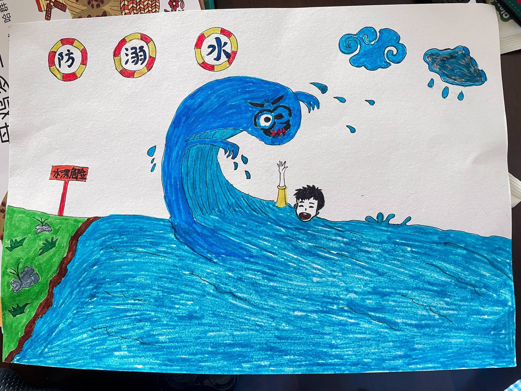幼儿园防溺水绘画8k 找各种网图东拼西凑的防溺水绘画,毫无美术功底的
