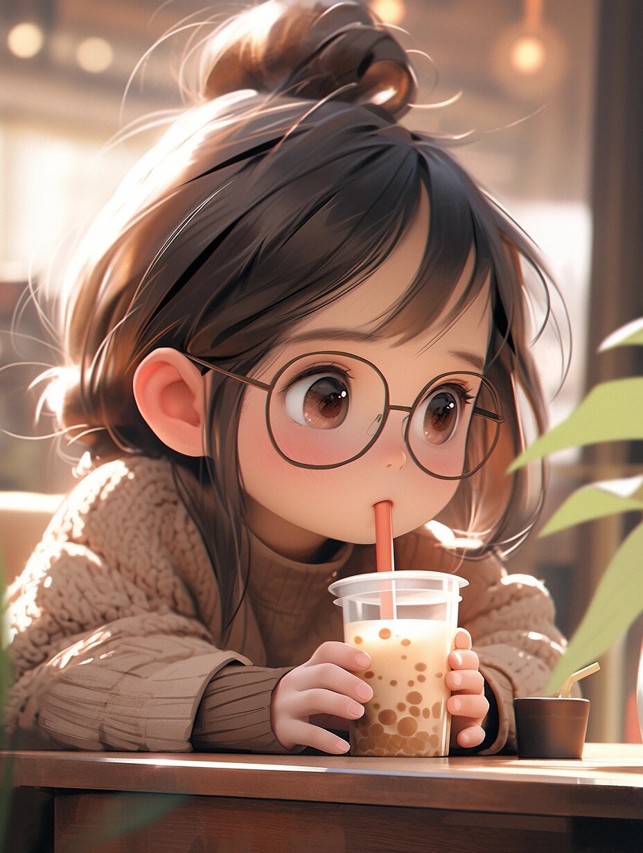 爱喝奶茶的小女孩 头像分享