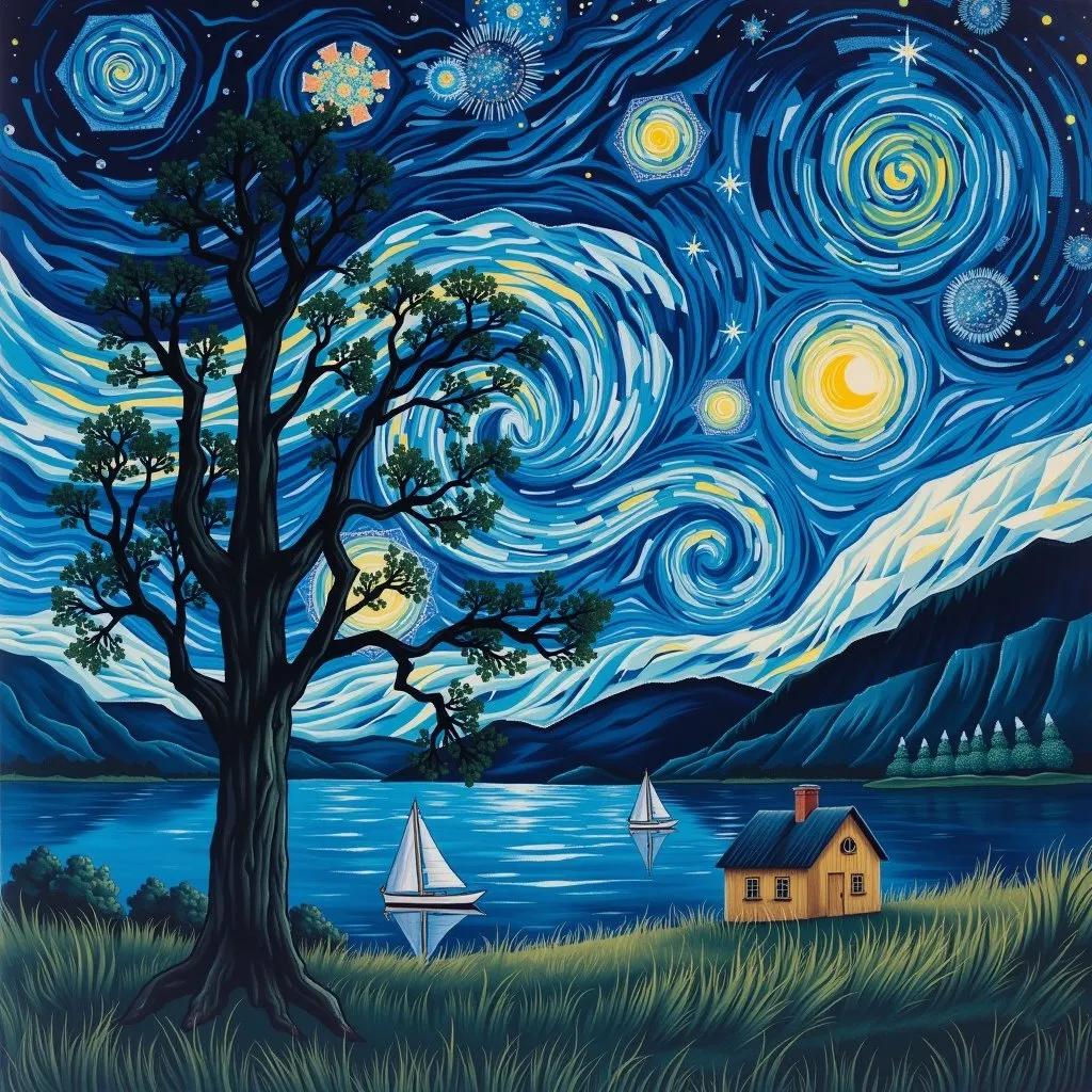 梦幻星空下的宁静小屋,童话般的夜晚