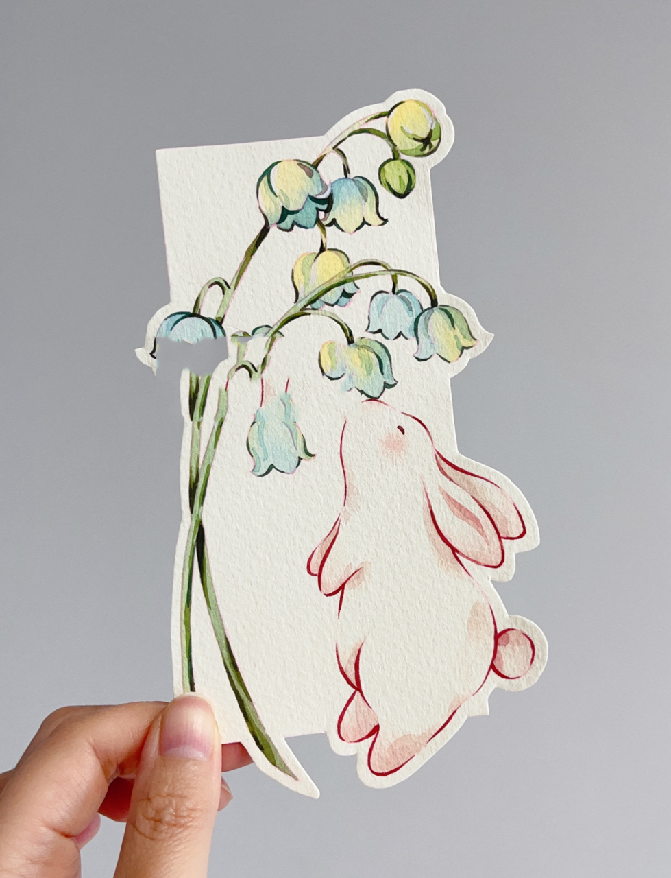 水彩书签～铃兰兔兔(附过程图) 又画了一只大肥兔作品元素来自 水彩年