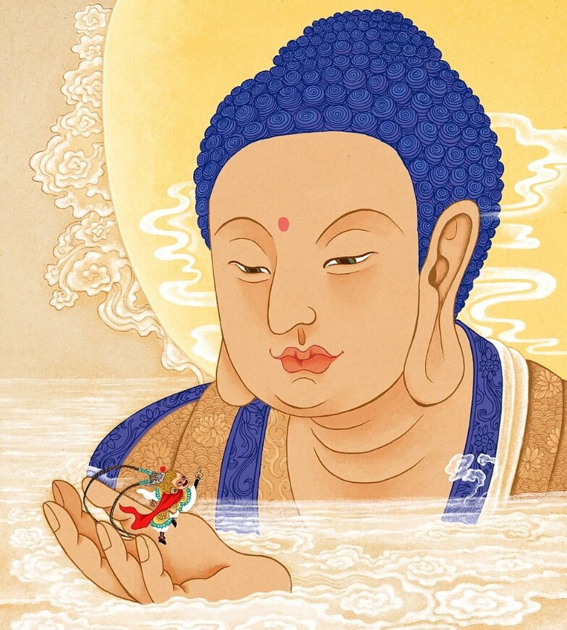 好大圣,急纵身又要跳出,被佛祖翻掌一扑,把这猴王推出西天门外,将