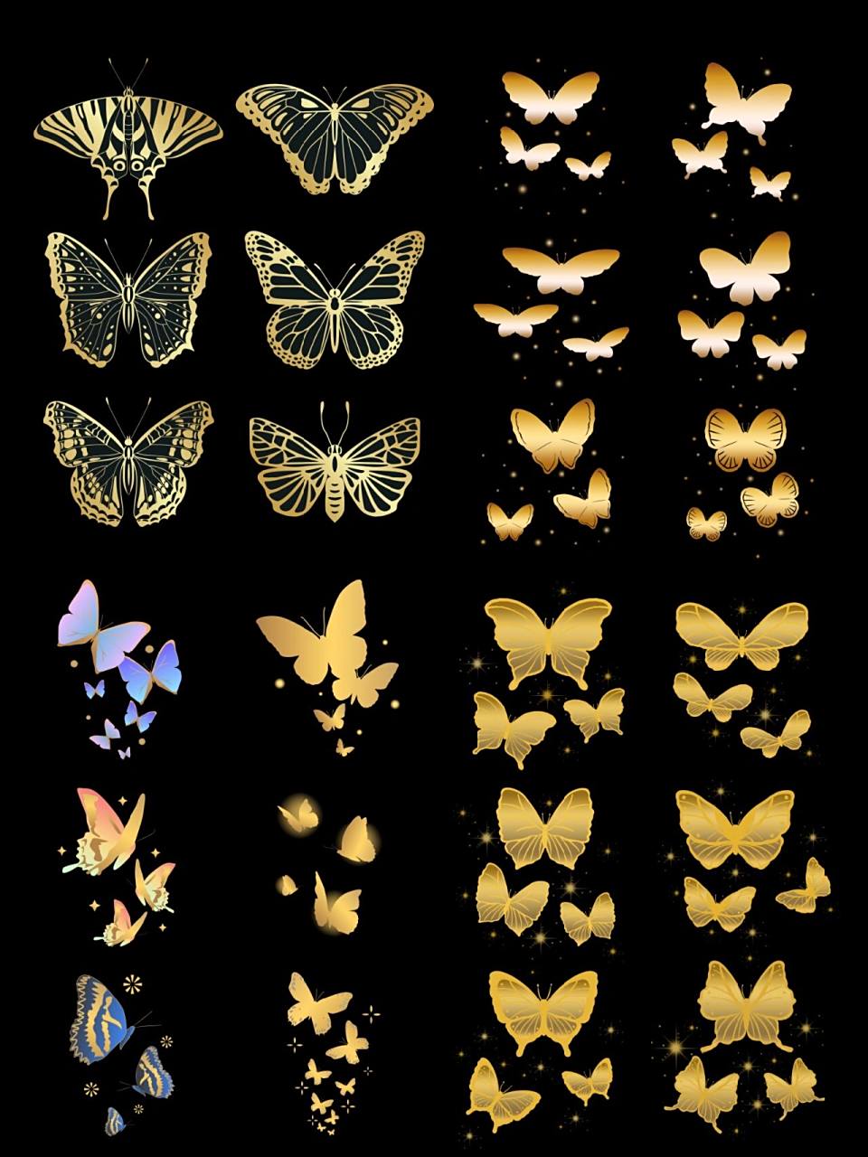 原创97金色质感蝴蝶装饰素材 96之前和大家分享了几期浪漫的玫瑰