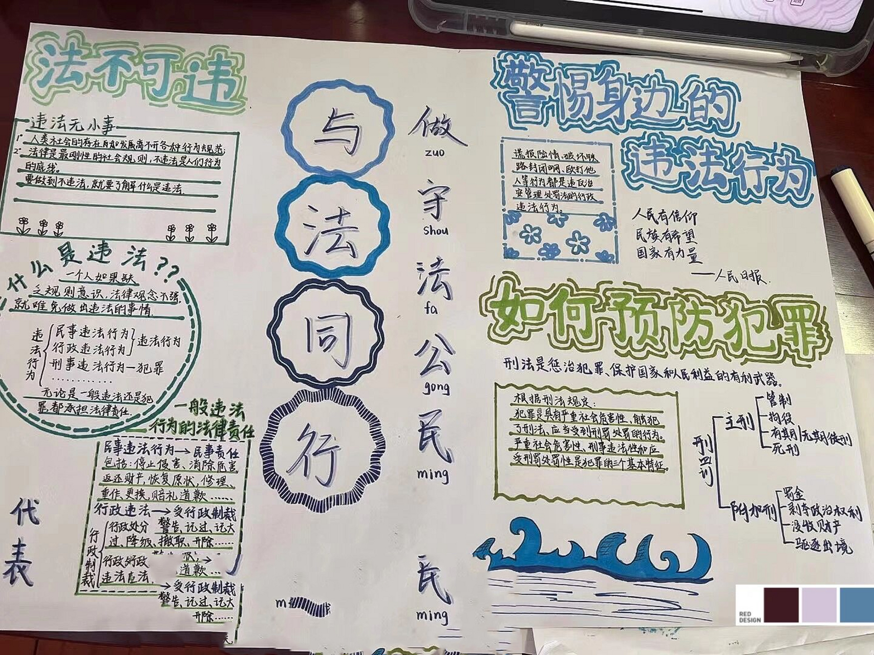 政治手抄报(八上) 假期作业～ "与法同形,做守法公民"闪闪的银光笔是