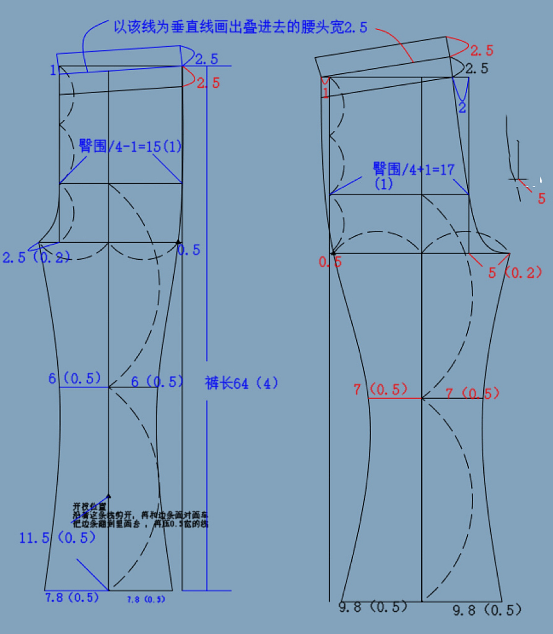 女童喇叭裤裁剪图 ◇必须用带弹力的布料来做,因为这个版型是修身的