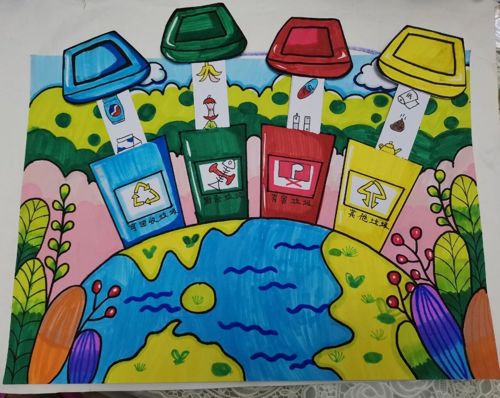 垃圾分类绘画 最近忙到没时间画画,抽空来交个作业