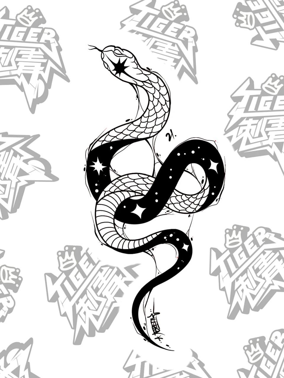 原创蛇纹身|女生纹身|手臂纹身 暗黑色纹身手稿,适合纹手臂的蛇97