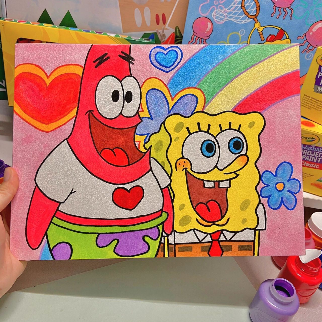 海绵宝宝和派大星可爱涂鸦绘画手绘过程图 如何用绘儿乐可水洗儿童