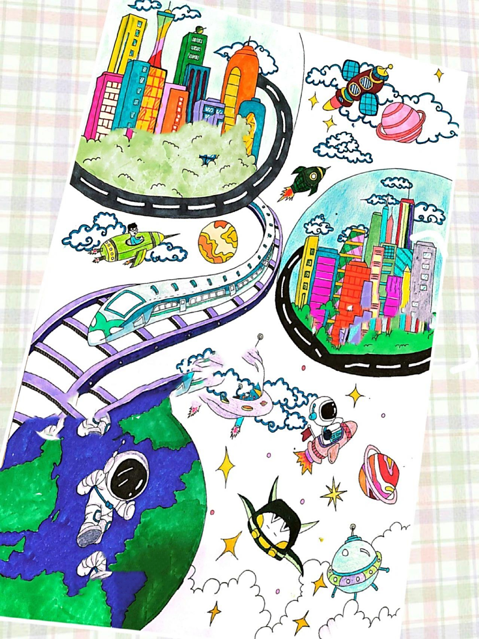 《未来世界》 科幻画《未来世界》成品出炉了,最后还是上了深蓝的底色