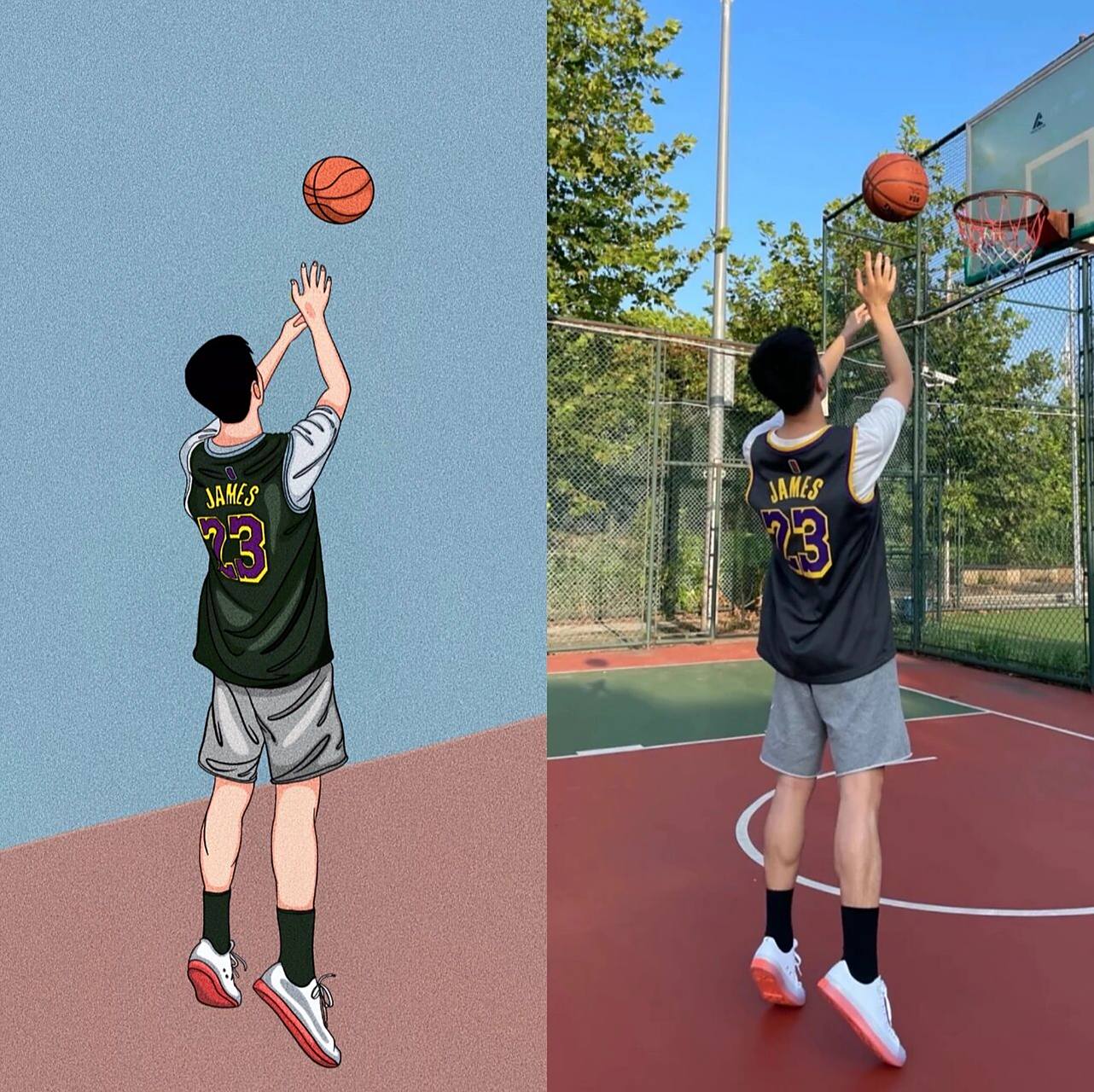 你发照片我来画|投篮背影 投篮背影