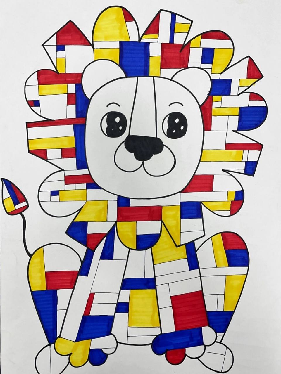 红黄蓝狮子儿童绘画 蒙德里安是荷兰画家,风格派运动幕后艺术家和非