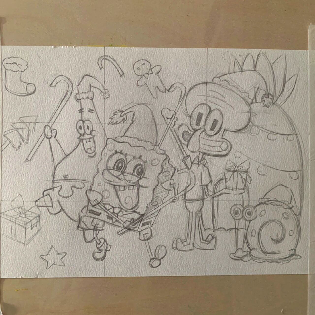 海绵宝宝|手绘|线稿|过程|比奇堡07 还欢喜欢喜大合照啊嘿!