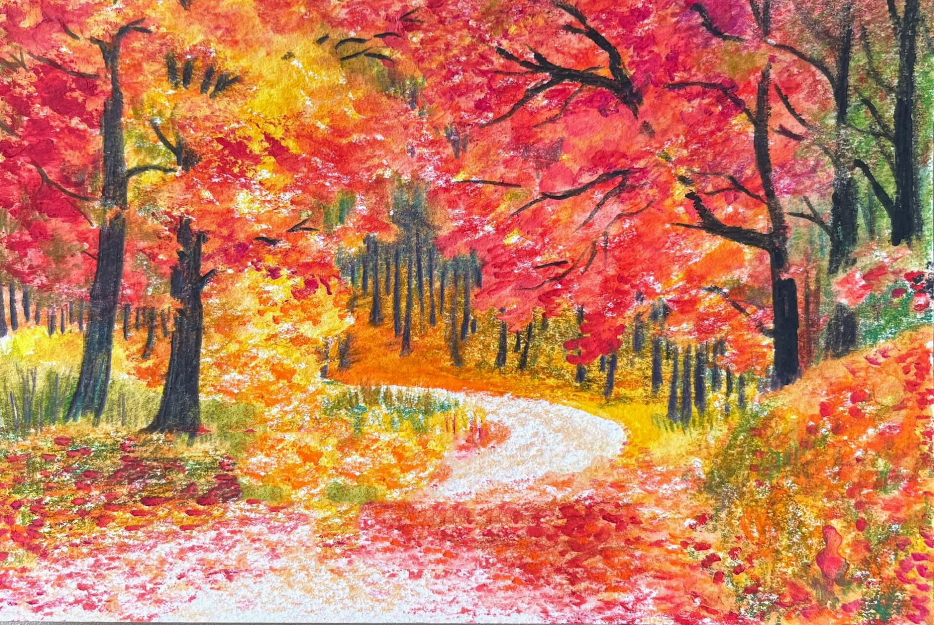 彩铅小画/秋天的小路