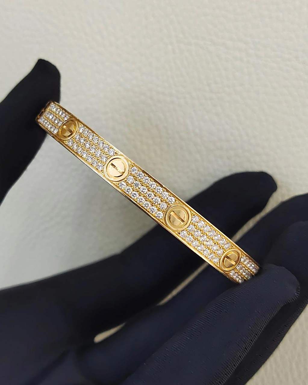 玫瑰金宽版满天星满钻手镯 cartier/卡地亚 n6036918 love系列 玫瑰金