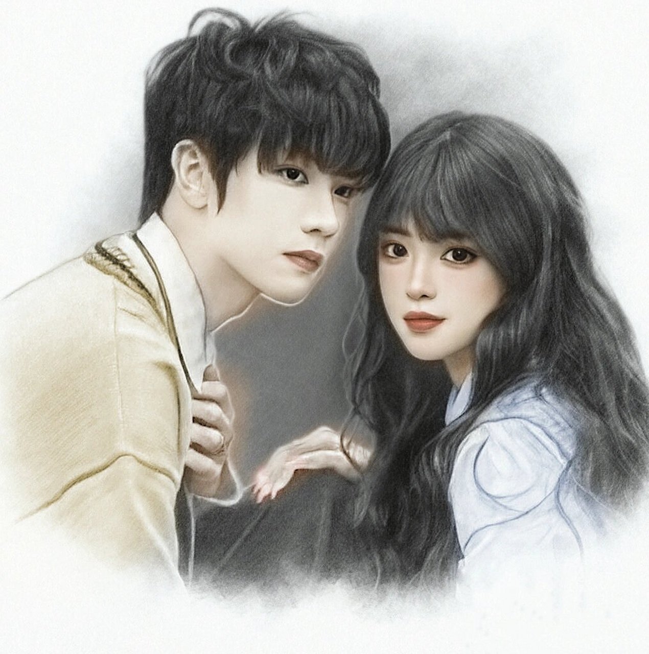 情人节情侣素描绘画头像 可做素描绘画油画头像