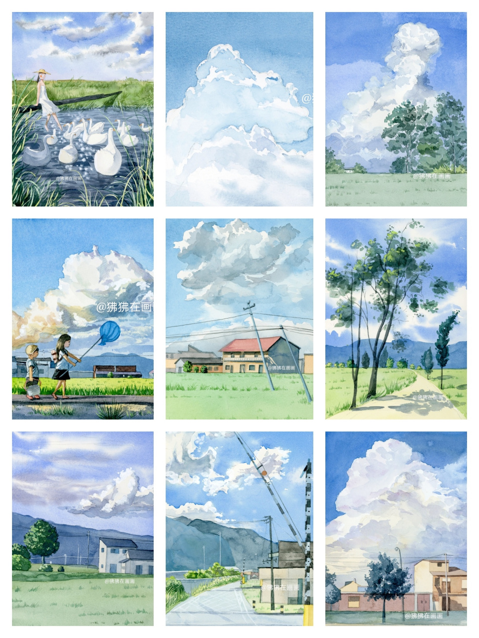 【水彩风景】作品合集,清凉夏日,一起来画 水彩风景集合,水彩入门教程