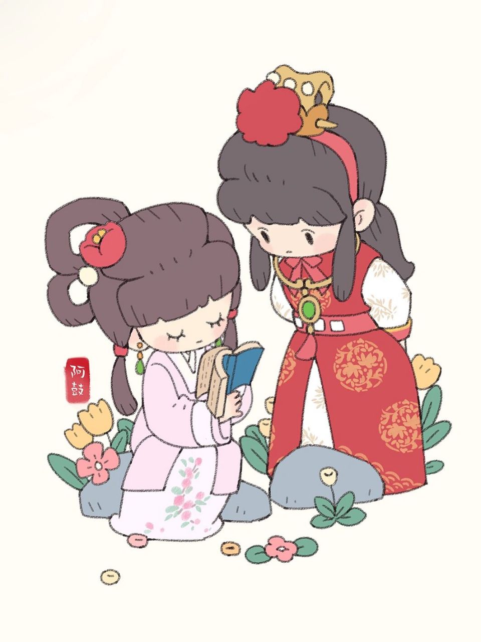 速涂5/365|q版宝玉黛玉 一个是阆苑仙葩,一个是美玉无瑕 红楼梦 古风