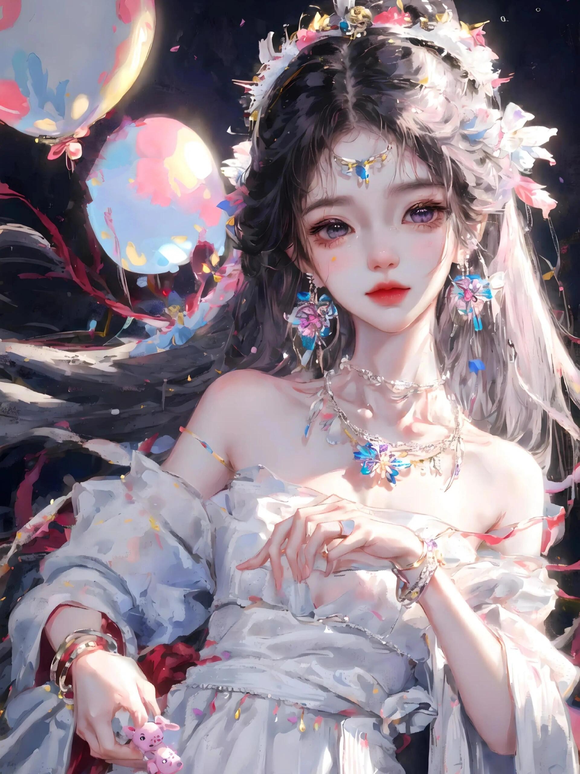 油画画风 美少女 手机壁纸头像背景图片