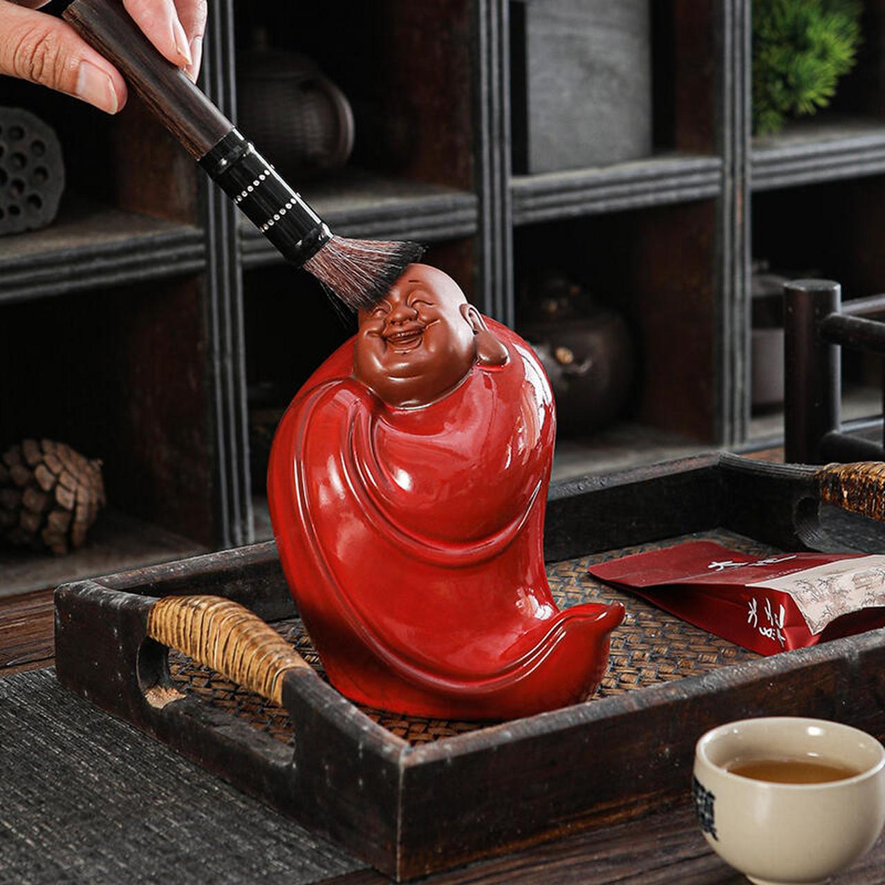 新品上新,紫砂弥勒笑佛.红衣弥勒佛.经典桌面茶玩茶宠.