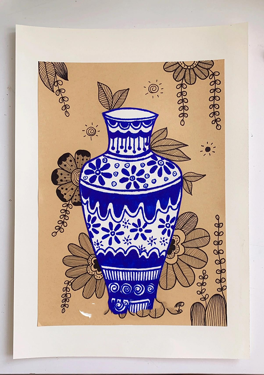 青花瓷创意花瓶(儿童画) 青花瓷创意花瓶(儿童画)