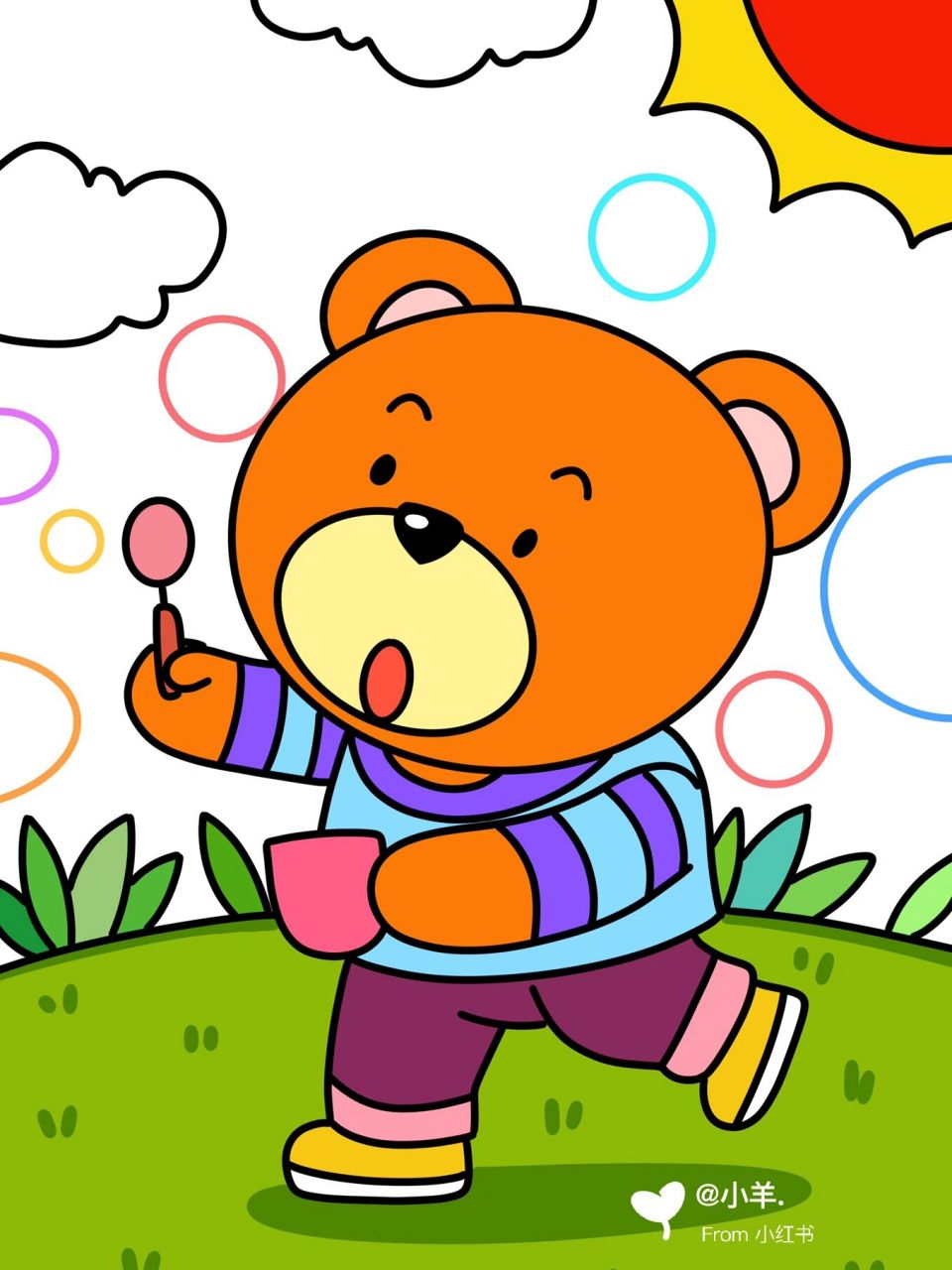 吹泡泡的小熊93儿童创意画 动物儿童画 #创意美术儿童画# #儿童创意