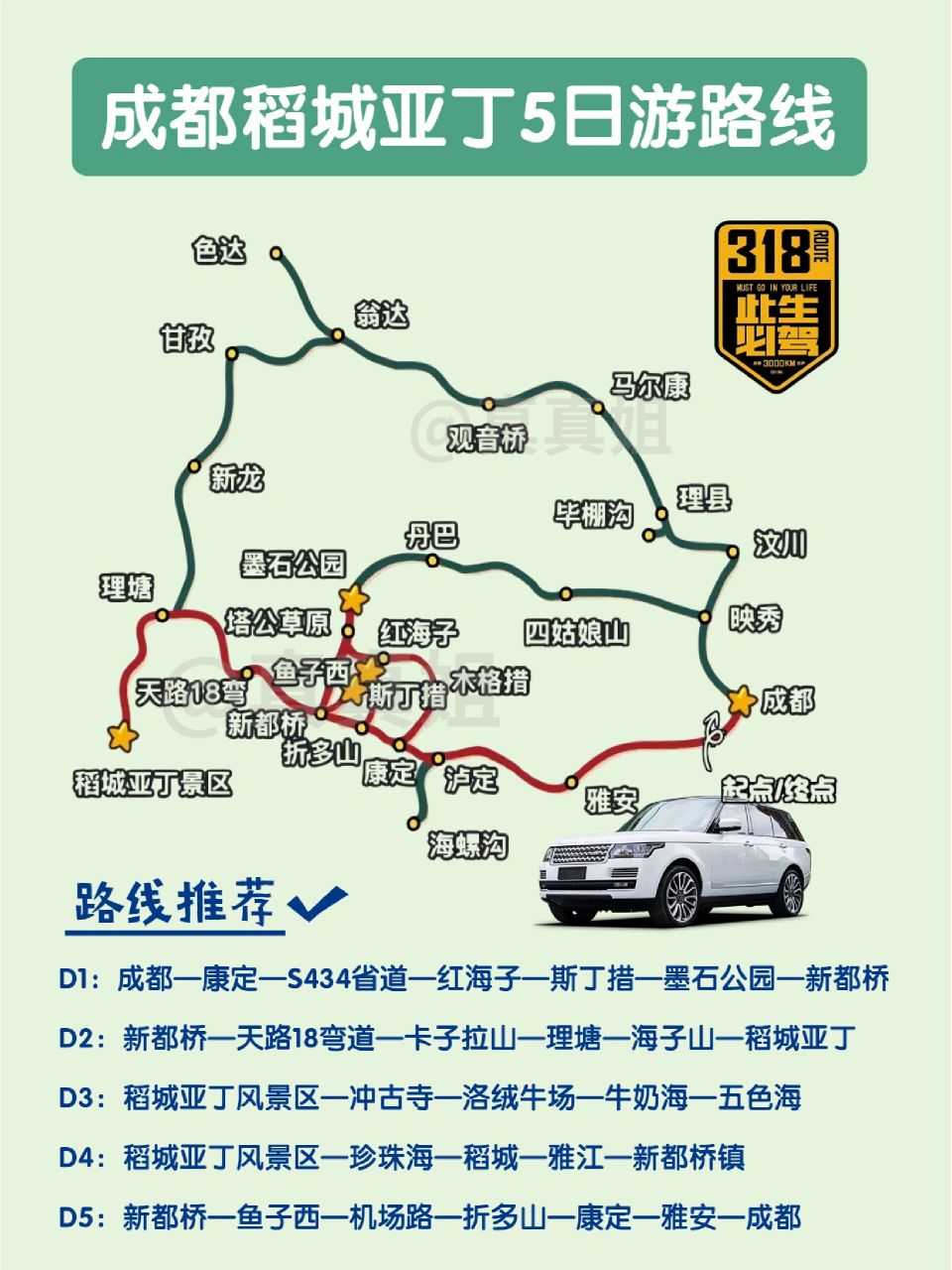 成都到稻城亚丁5日游路线推荐‖租车攻略 day:成都—康定—s434省道